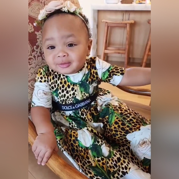 Dolce&GabbanaGirl's Ocelot And Rose Print Dress W/ Bloomers, Size 12-18 Months - Picture 3 of 5